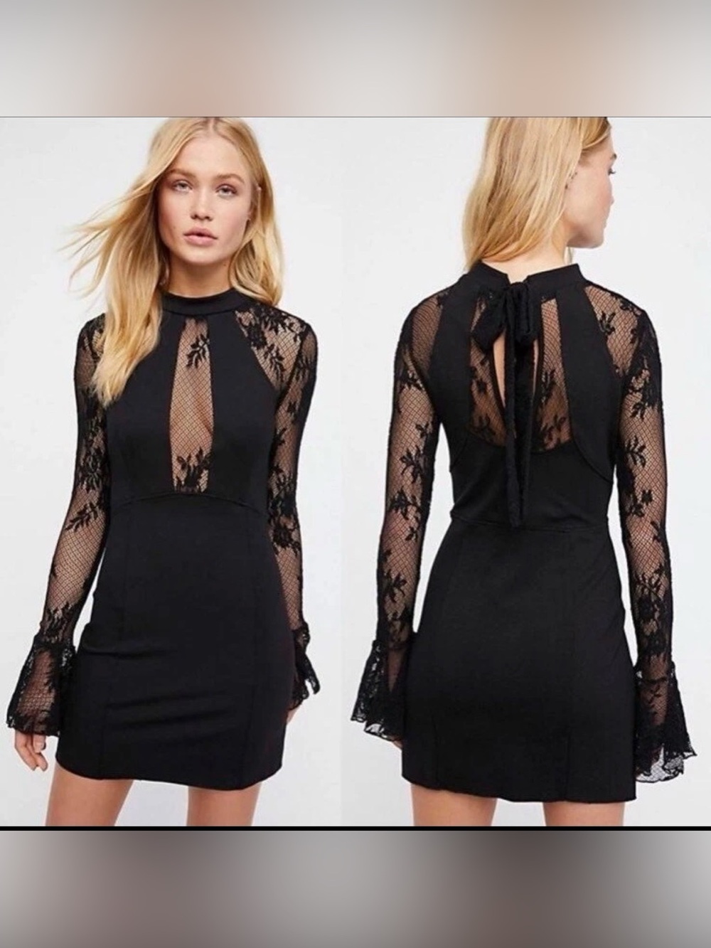 Free People Black It’s Now or Never Fishnet Stretch Knit Mini Dress S